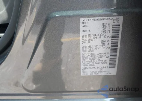 2021 Nissan Murano Platinum Fwd from USA, damaged, VIN 5N1AZ2DJ0MC101841